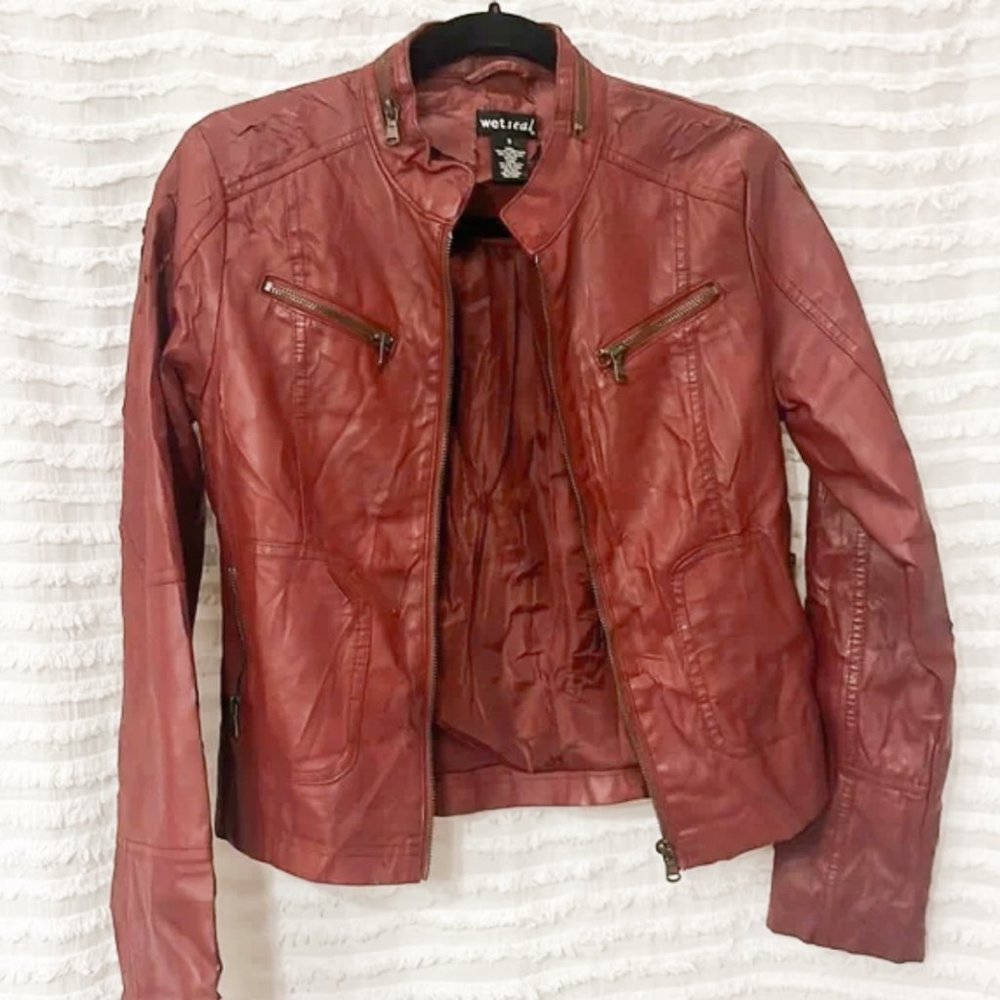 Red Maroon Faux Leather Jacket